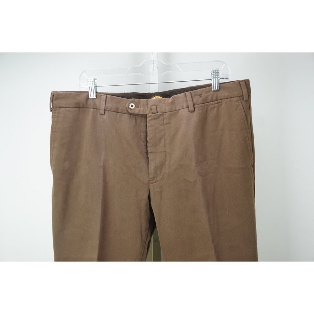 PT01 Pantaloni Torino Solid Brown Cotton Blend Stretch Pants Sz 56 Brand New